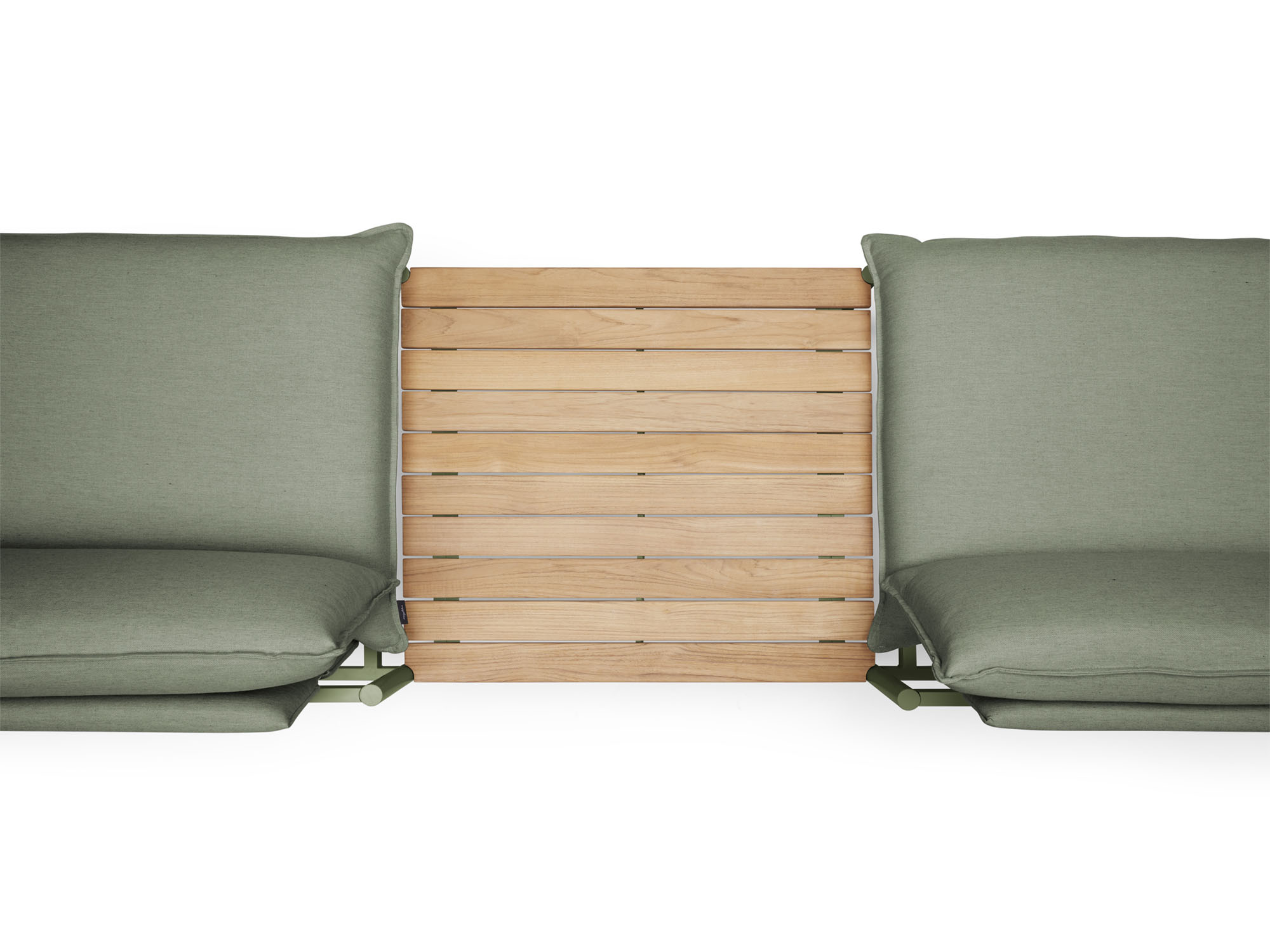 Overhead view of wood and green large outdoor end table